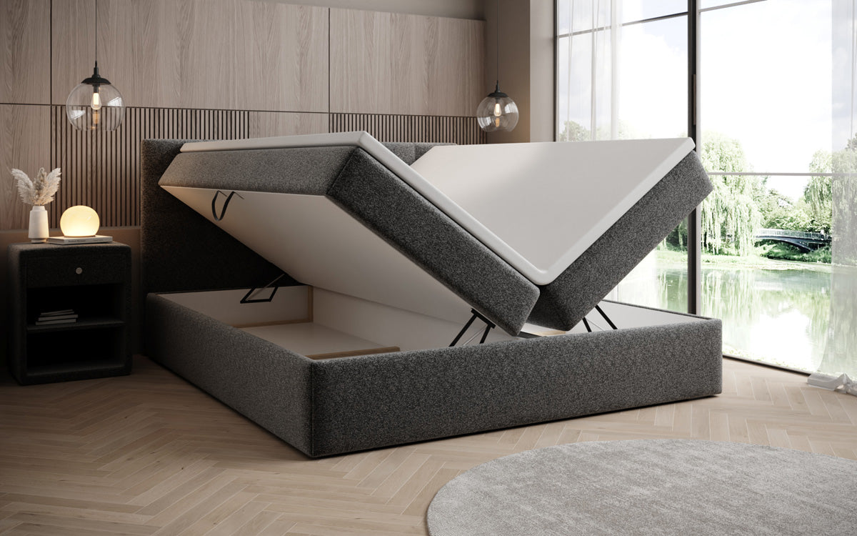 Boxspringbett Lux in Strukturstoff mit Stauraum