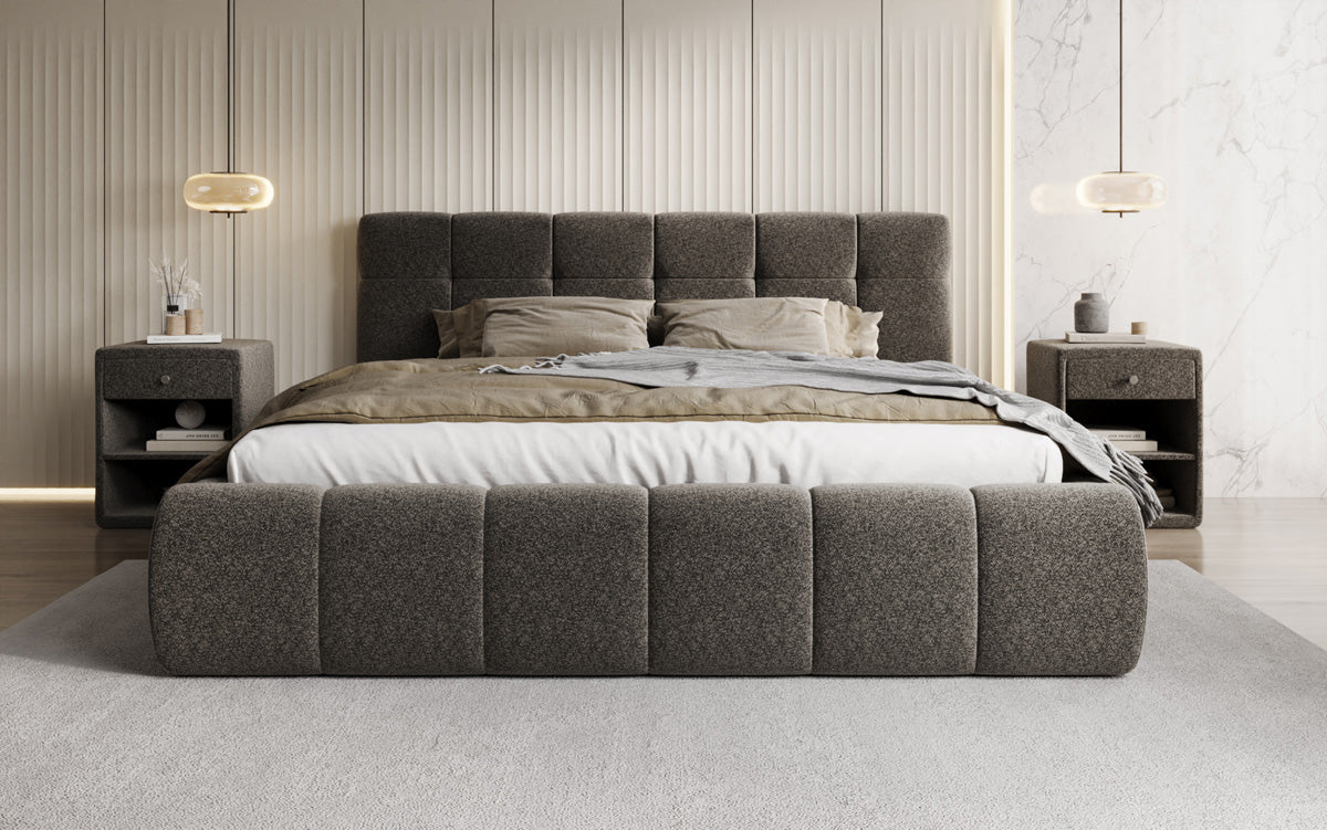 Designer Polsterbett Helena in Strukturstoff mit Stauraum