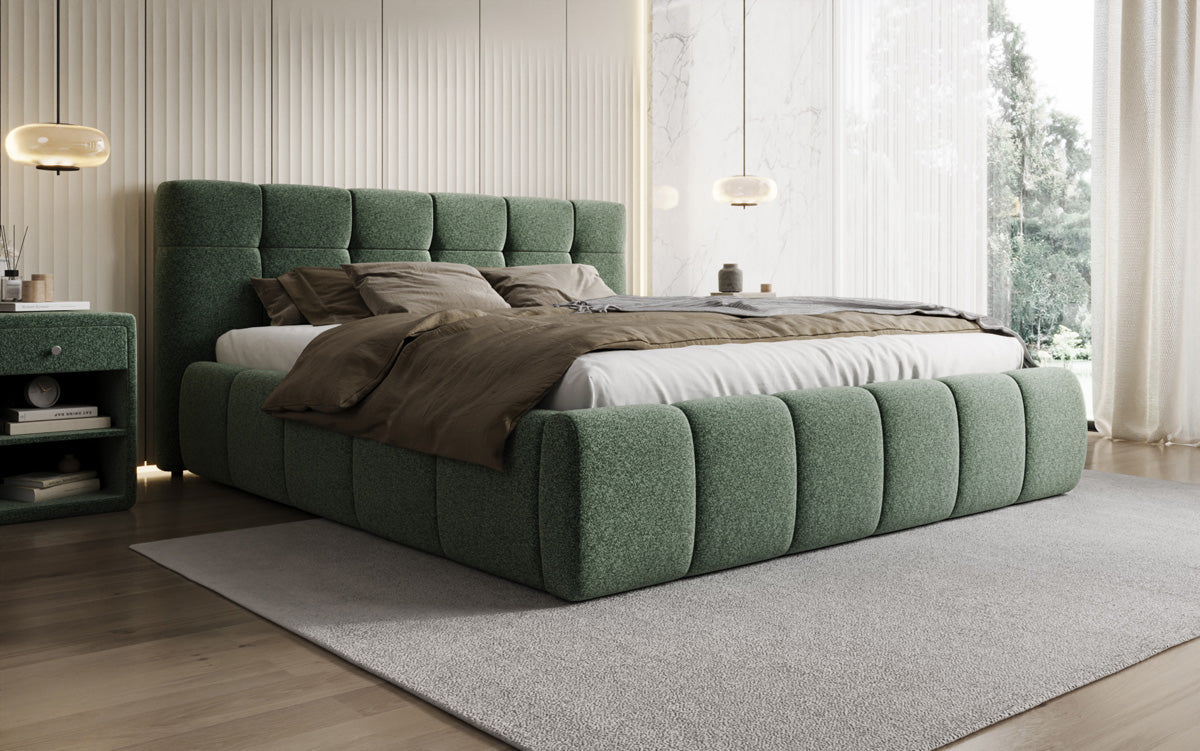 Designer Polsterbett Helena in Strukturstoff mit Stauraum