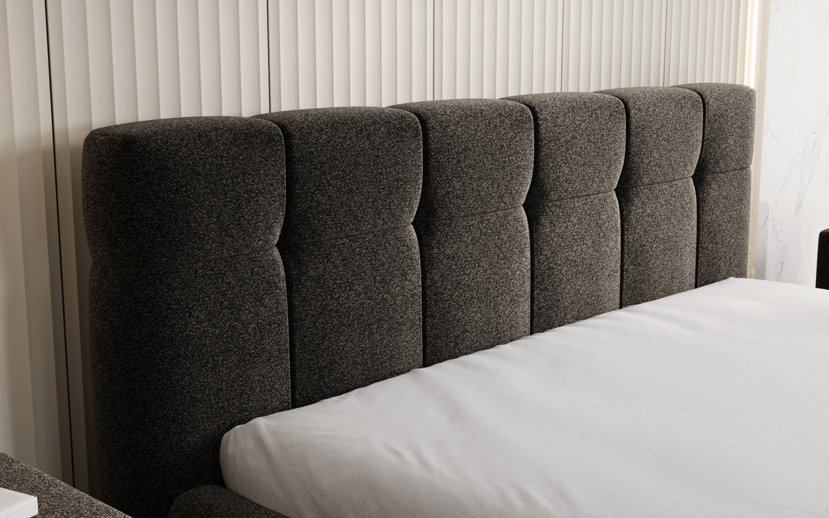 Designer Polsterbett Helena in Strukturstoff mit Stauraum