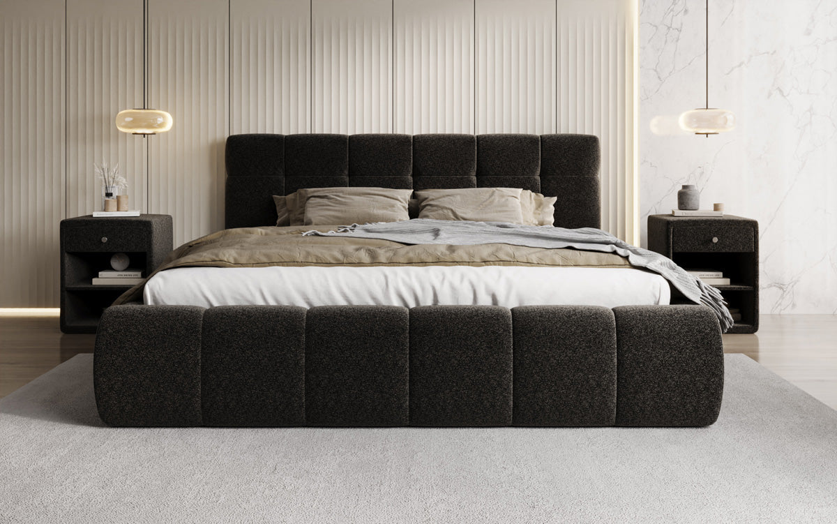 Designer Polsterbett Helena in Strukturstoff mit Stauraum