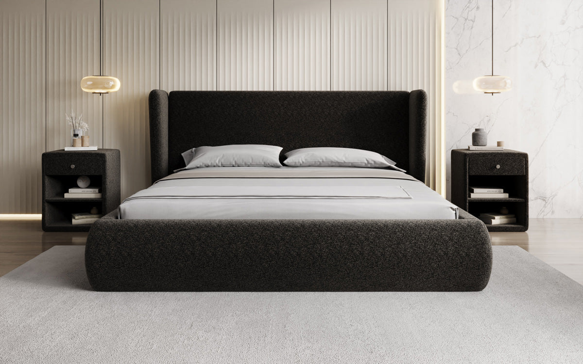 Designer Polsterbett Rosalie in Strukturstoff mit Stauraum