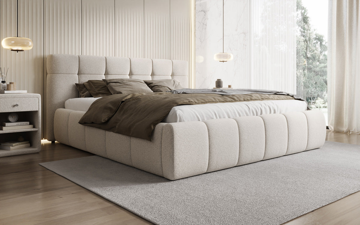 Designer Polsterbett Helena in Strukturstoff mit Stauraum