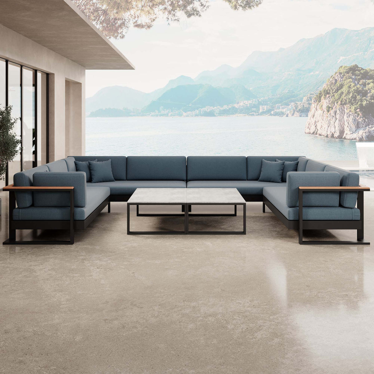 Vayla – Wohnlandschaft in U-Form mit Tisch aus schwarzem Aluminium