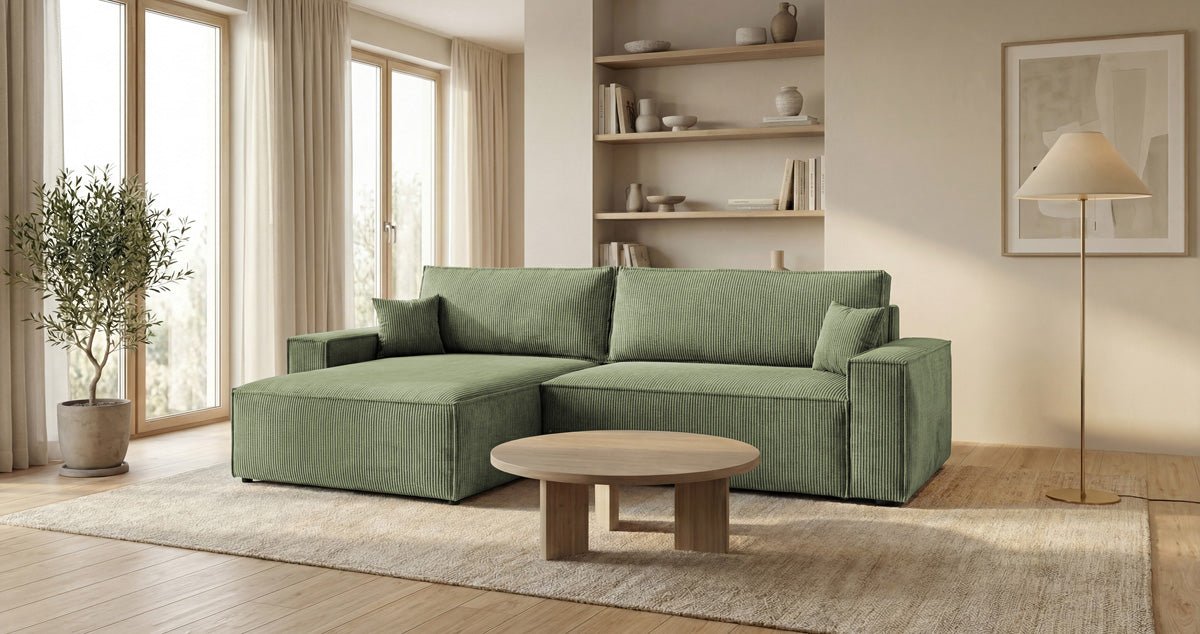 Designer Sofa Vienna mit Schlaf- und Klappfunktion in Cord