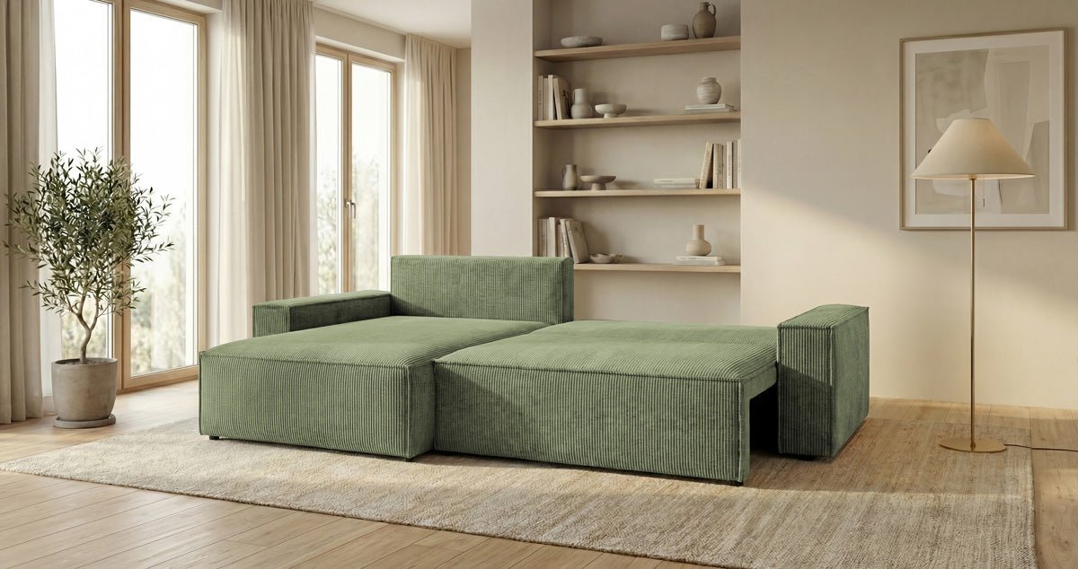 Designer Sofa Vienna mit Schlaf- und Klappfunktion in Cord