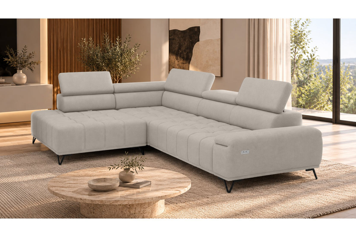 Ecksofa Volo in Chenille Beige, Ottomane links – Ansicht 4