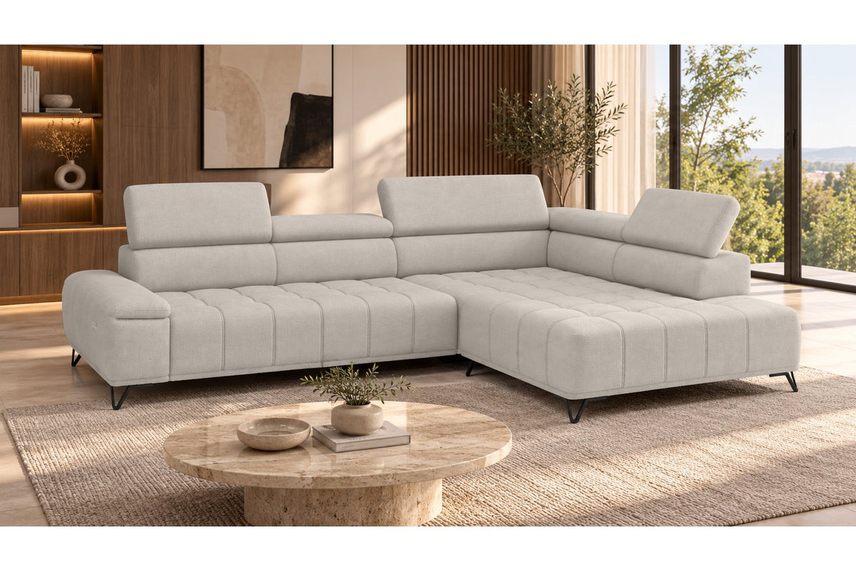 Ecksofa Volo in Chenille Beige, Ottomane rechts – Ansicht 2