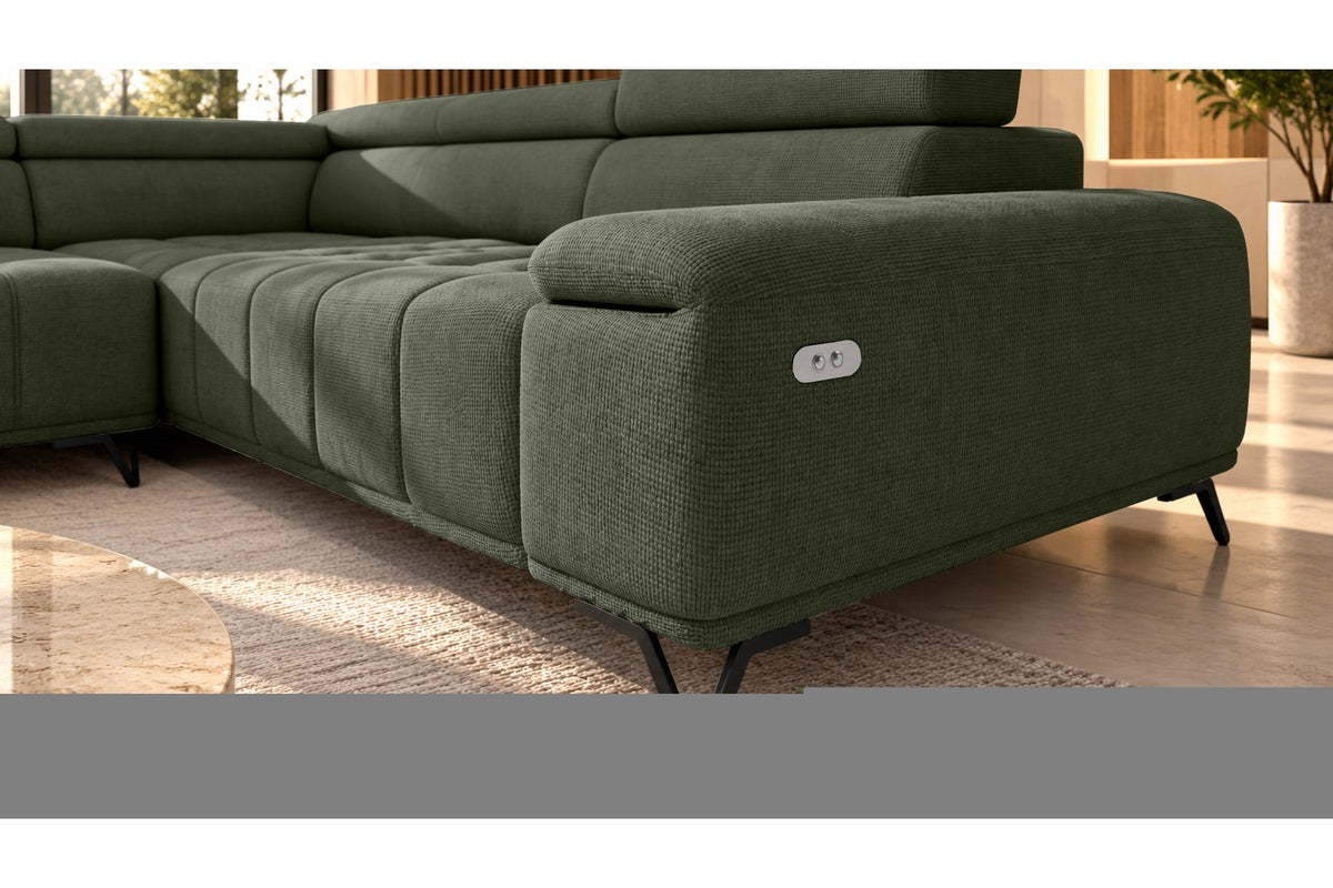 Ecksofa Volo in Chenille Grün, Ottomane links – Ansicht 5
