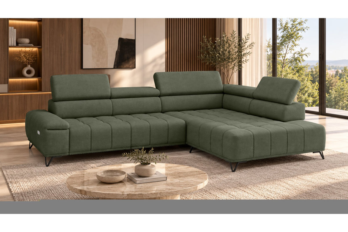 Ecksofa Volo in Chenille Grün, Ottomane rechts – Ansicht 2