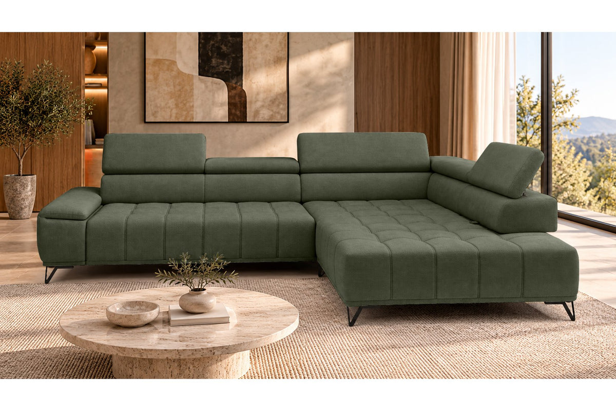 Ecksofa Volo in Chenille Grün, Ottomane rechts – Ansicht 3
