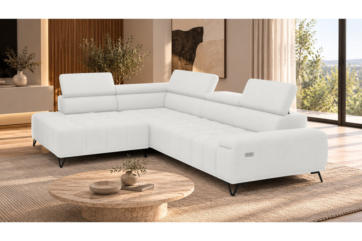 Ecksofa Volo in Chenille Weiß, Ottomane links – Ansicht 4