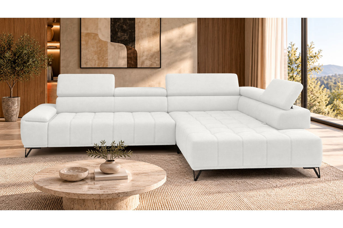 Ecksofa Volo in Chenille Weiß, Ottomane rechts – Ansicht 3