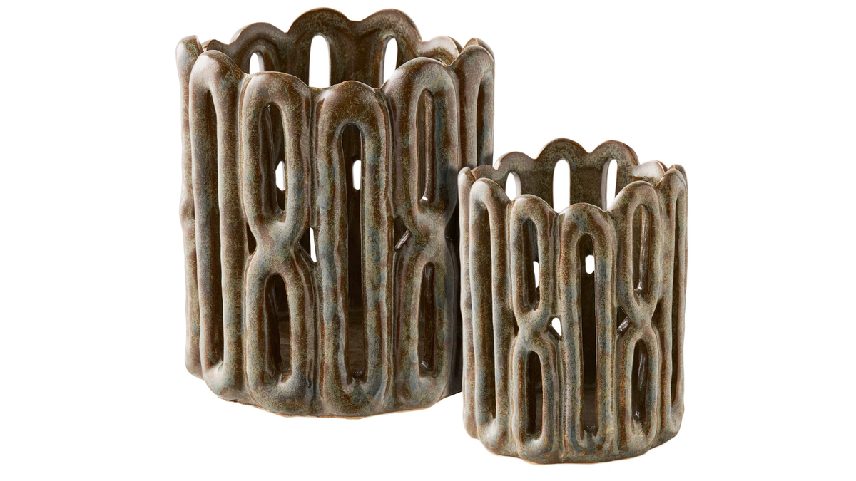 2er Set Kerzenhalter Kormi - aus braunem Keramik