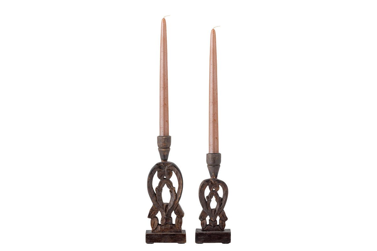 Kerzenhalter-Set Maro – handgeschnitztes Mangoholz (2er-Set)