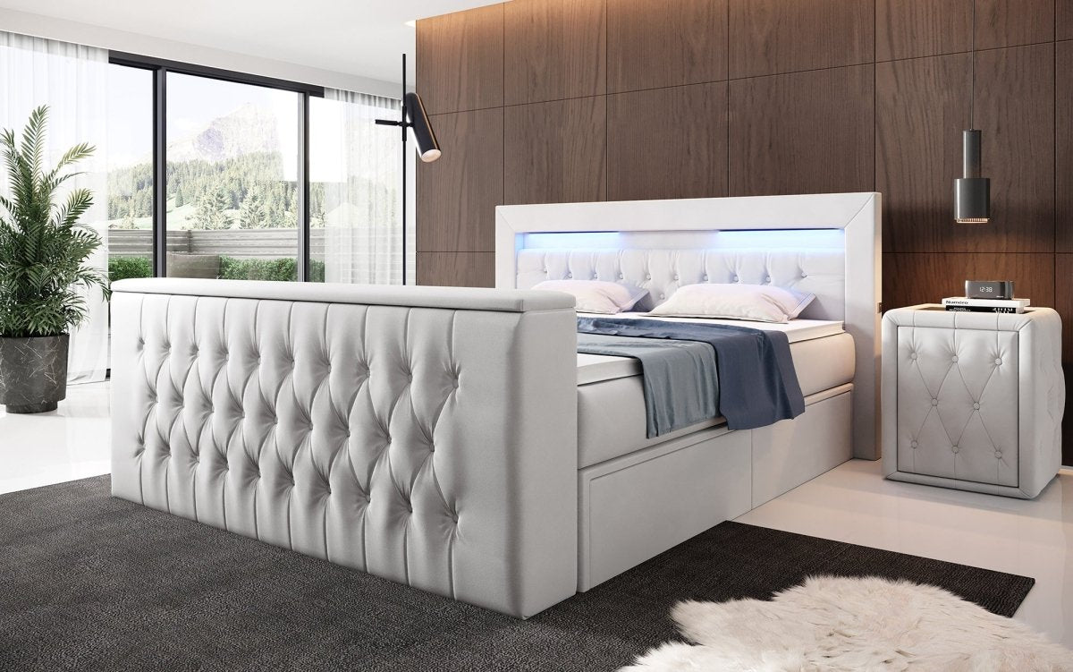 Boxspringbett Menzogna mit TV Lift, USB und Stauraum (2 Schubladen) - Luxusbetten24