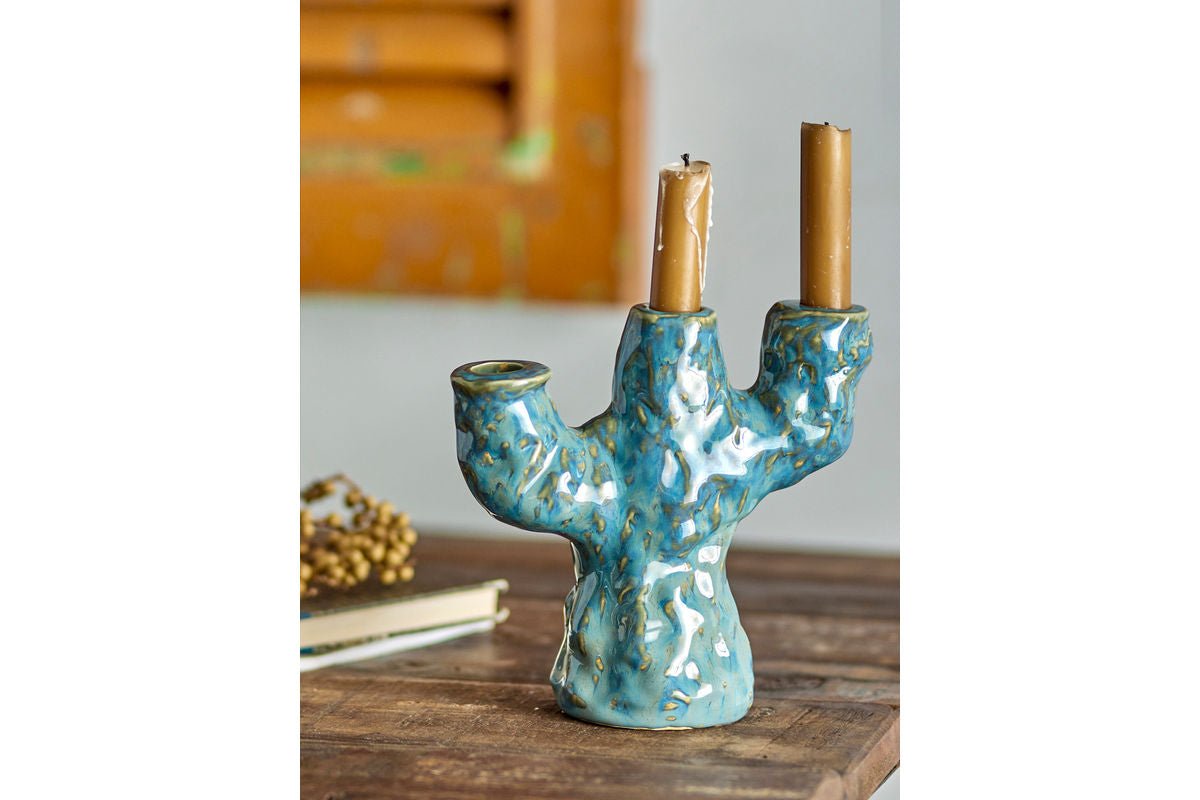Kerzenhalter Biru – Steingut mit reaktiver Glasur in Blau
