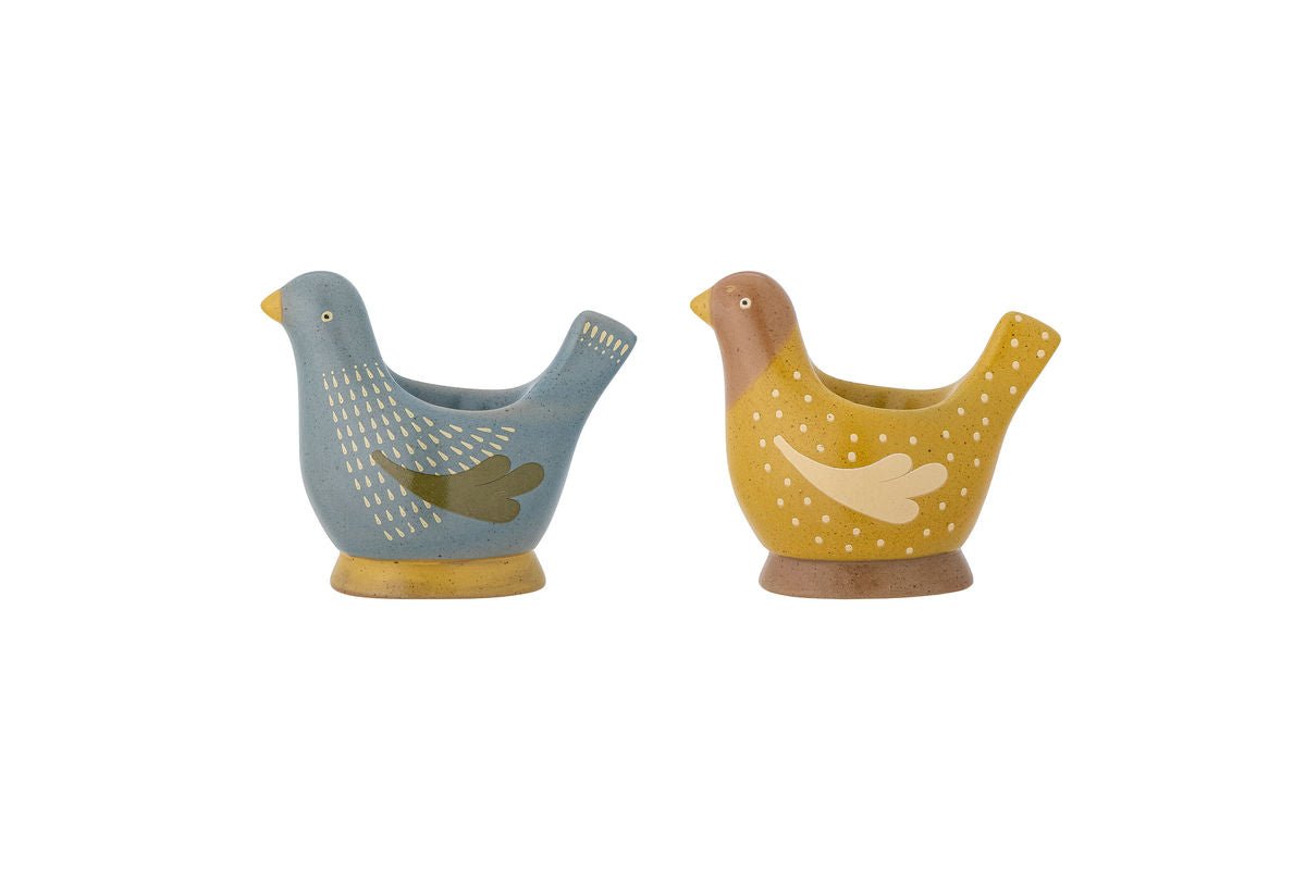 Eierbecher Maya – Handbemalte Vogelmotive aus Steingut (2er-Set)