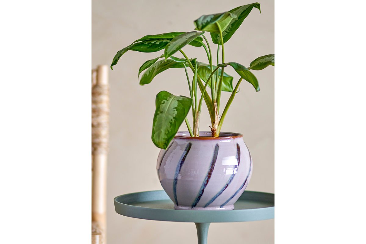 Blumentopf Rosystripe – glasiertes Steingut