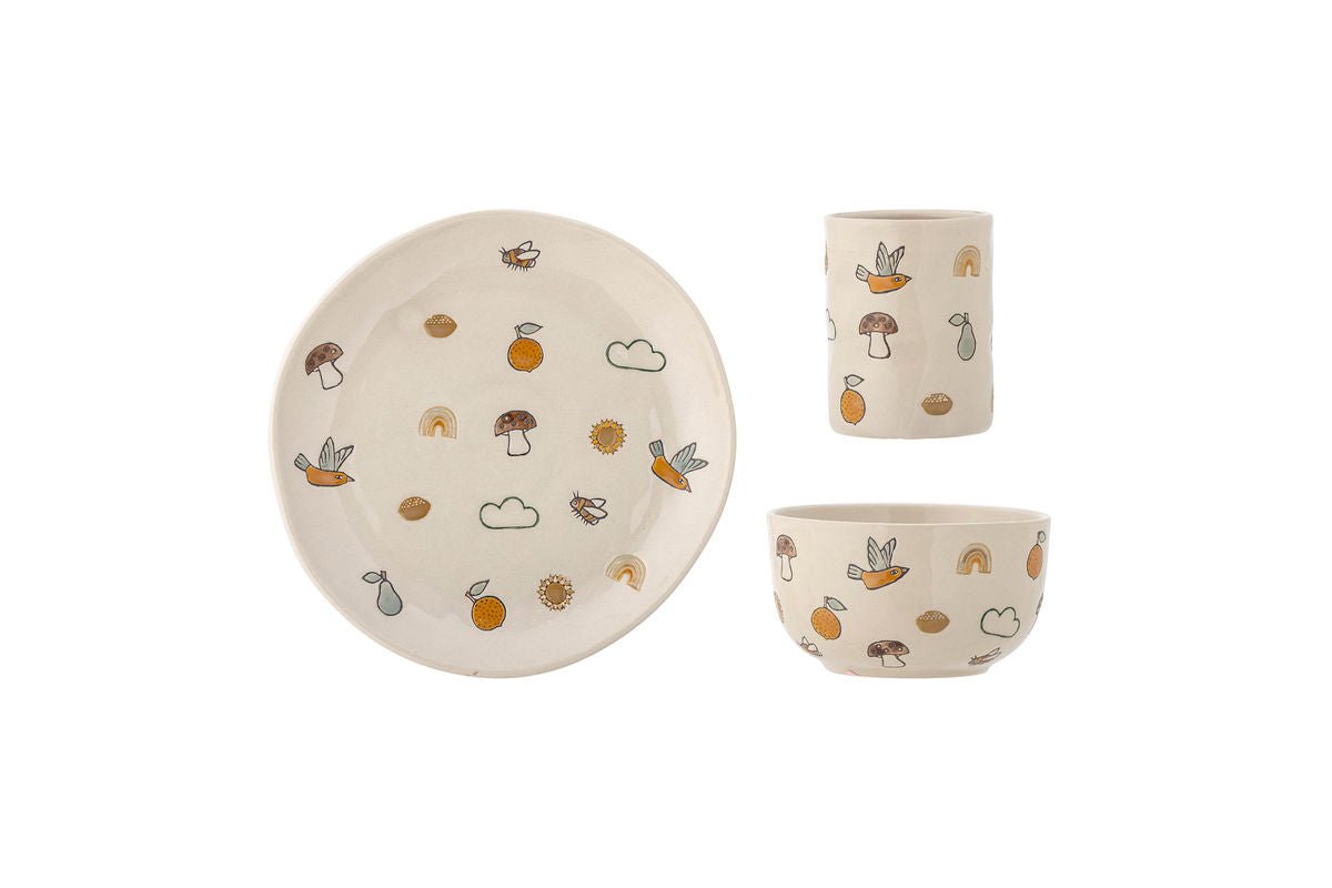 Kinder-Geschirr-Set „Milu“ – Naturfarbenes Steingut (3-teilig)