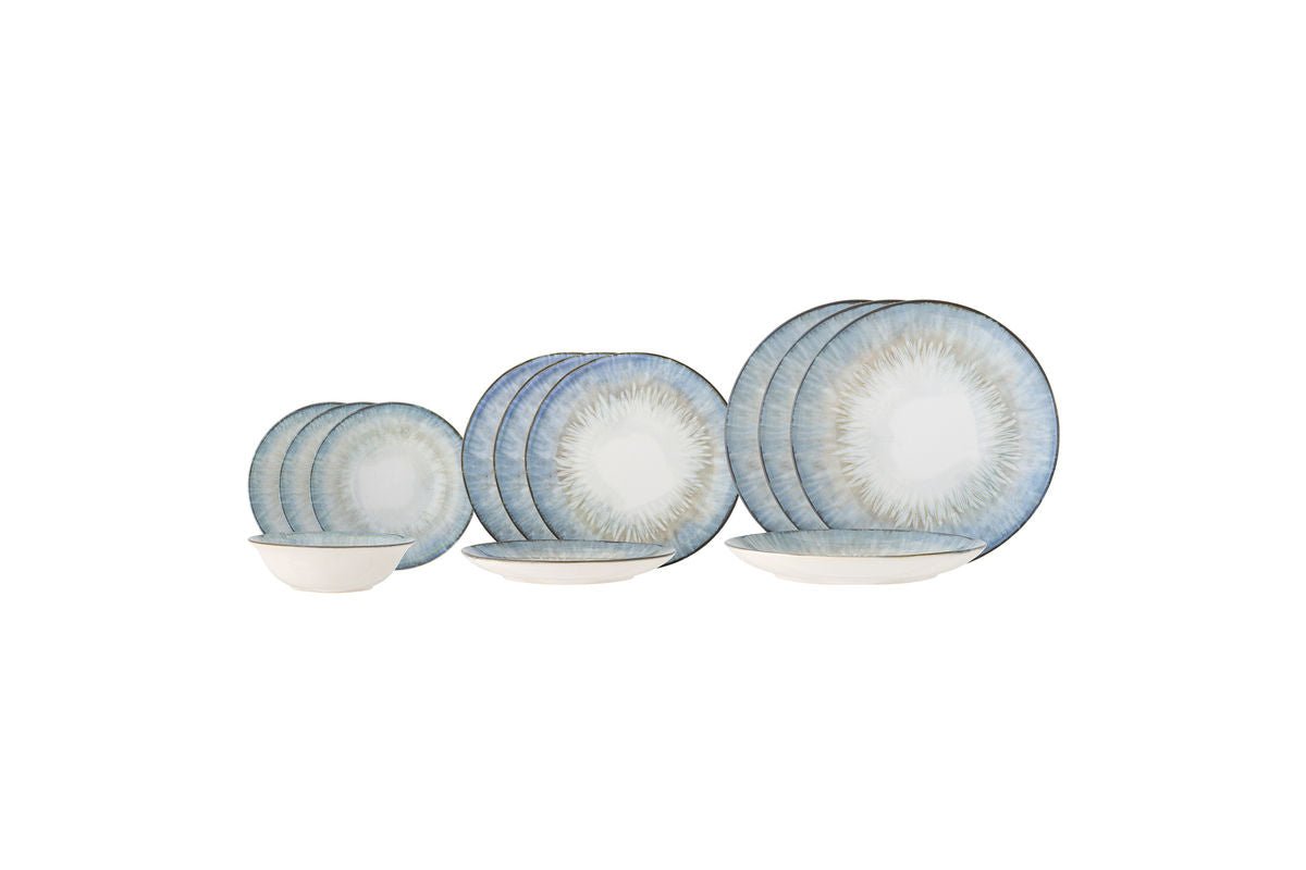 Modernes Geschirrset Arolyn, Blau, Steingut (Set aus 3x4 Teilen)