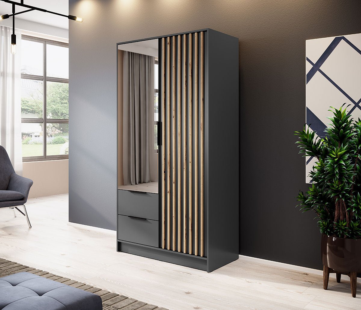 Designer Kleiderschrank Niro 105 cm – Moderne Wandpaneel-Optik mit Stil und Struktur