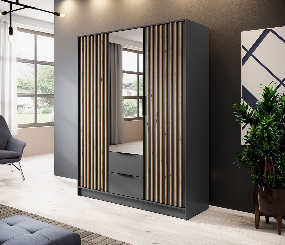 Designer Kleiderschrank Niro 155 cm – Moderne Wandpaneel-Optik mit Stil und Struktur