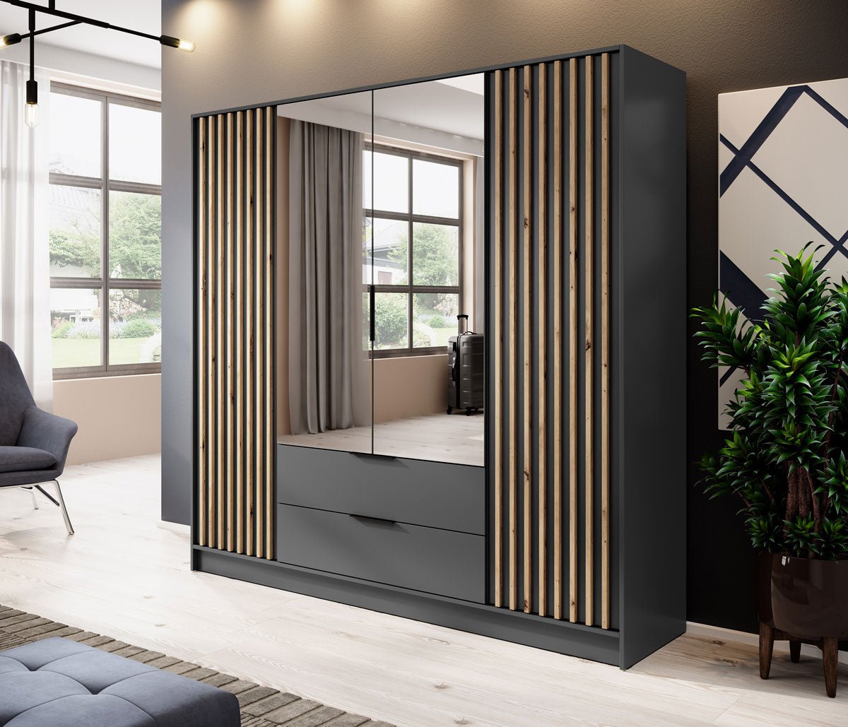 Designer Kleiderschrank Niro 206 cm – Moderne Wandpaneel-Optik mit Stil und Struktur