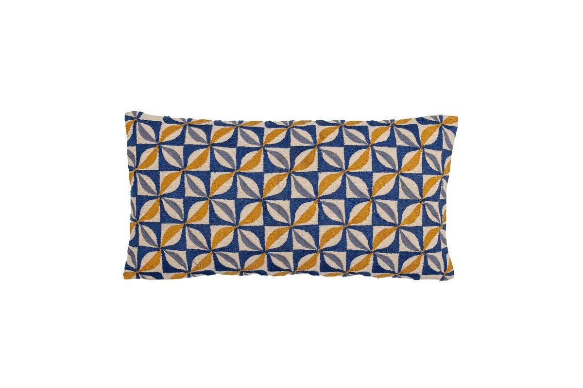 Zierkissen Dean – längliches Baumwollkissen in Blau mit Stickerei