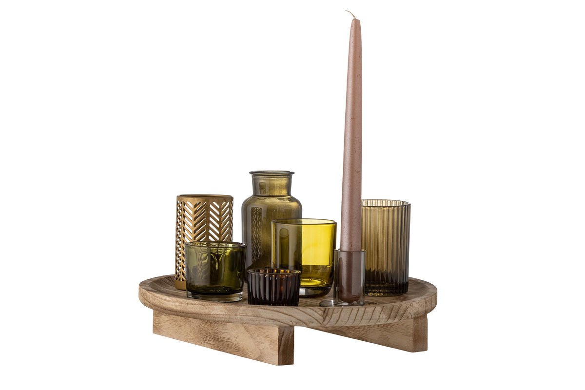 Tablett Heidi – Glas & Holz mit Teelichthaltern (8er-Set)