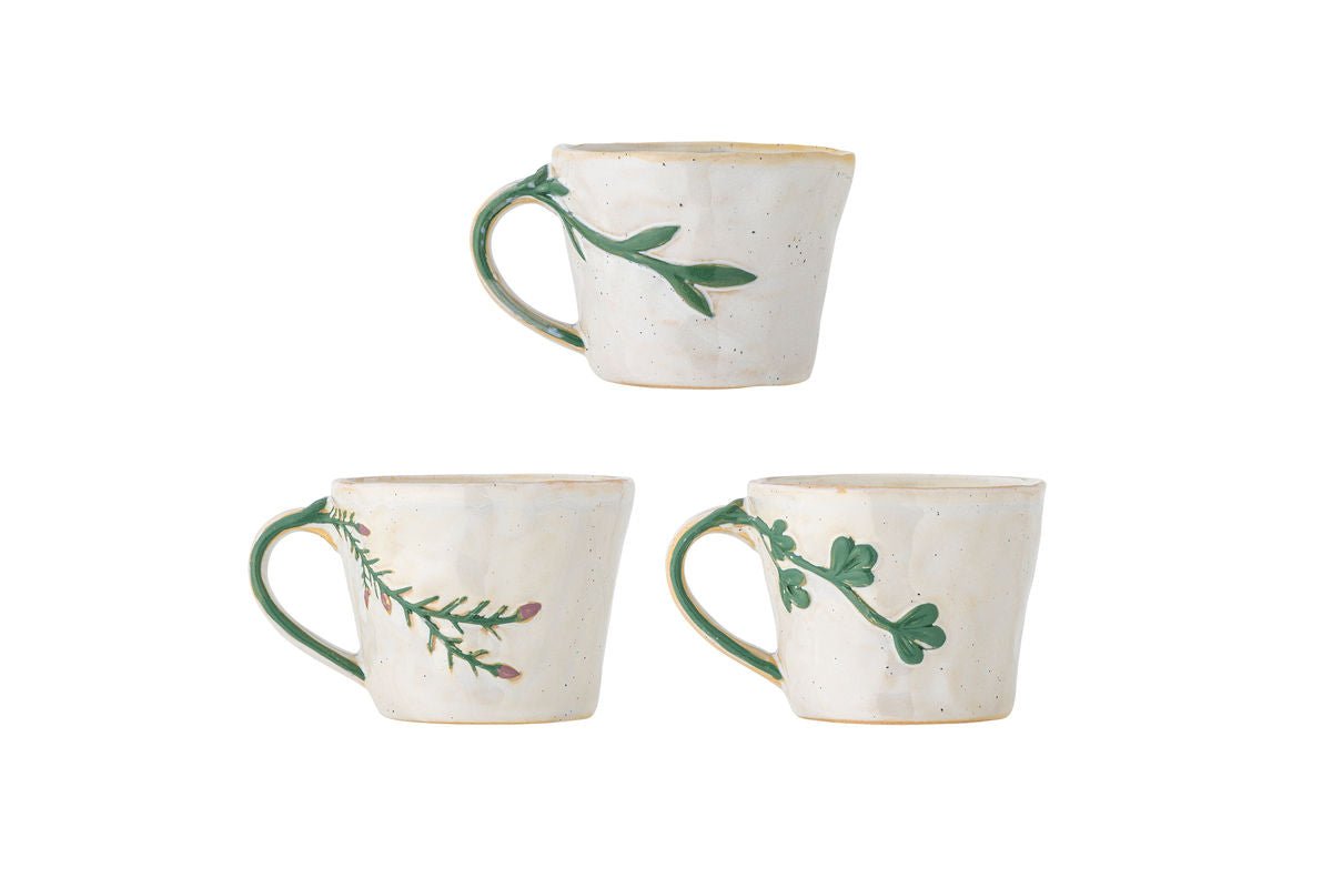 Becher-Set Kivon – Blumenmotiv Steingut (3-teilig)