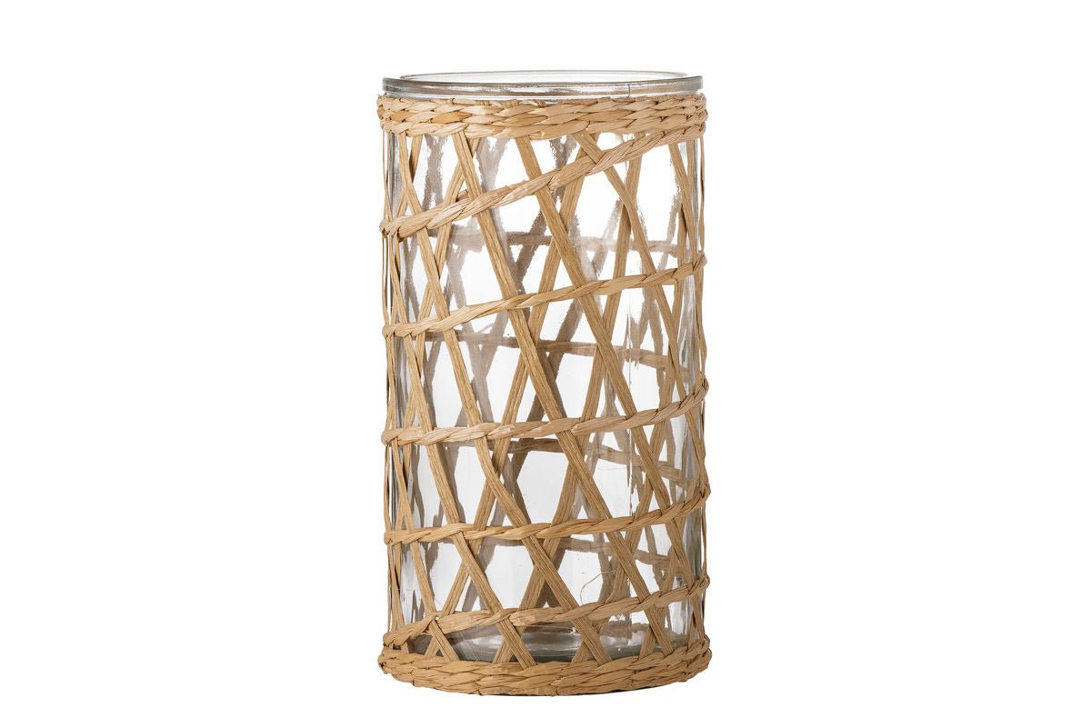 Teelichthalter Odessa – aus Glas mit Naturgeflecht