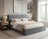 Designer Polsterbett Enzo in Samt mit Stauraum – Grau