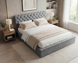 Designer Polsterbett Enzo in Samt mit Stauraum – Grau