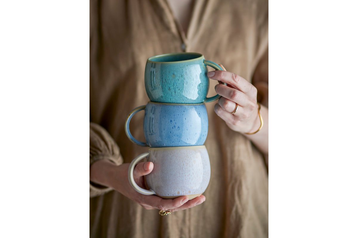 Becher-Set „Elvara“ – Blaues Steingut (3-teilig)