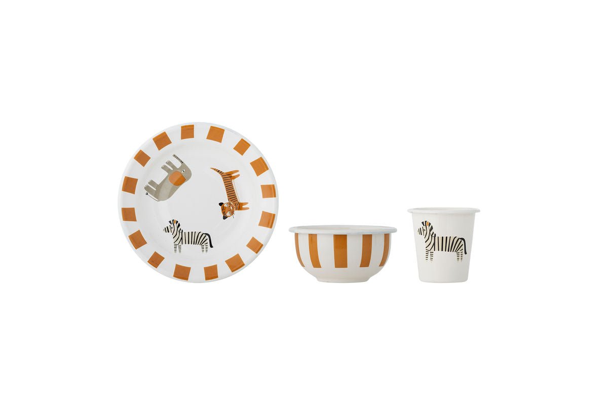 Kinder Geschirr-Set Jessi – 3-teilig in Orange mit Tieren und Streifen