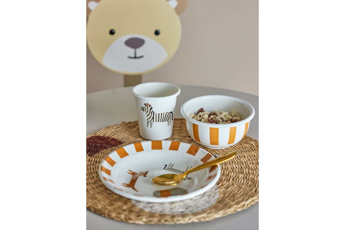 Kinder Geschirr-Set Jessi – 3-teilig in Orange mit Tieren und Streifen