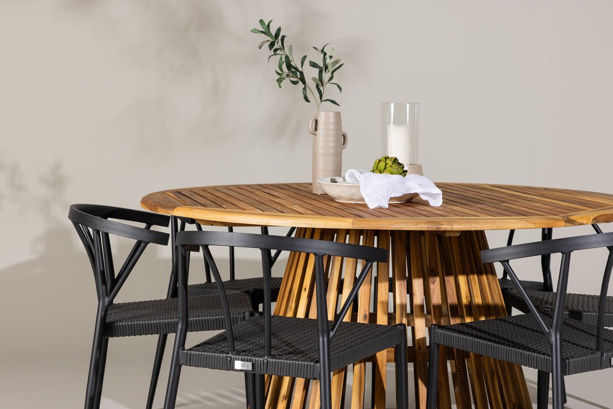 Garten Essgruppe Fortuna – 7-teiliges Gartenmöbel-Set mit schwarzen Stühlen