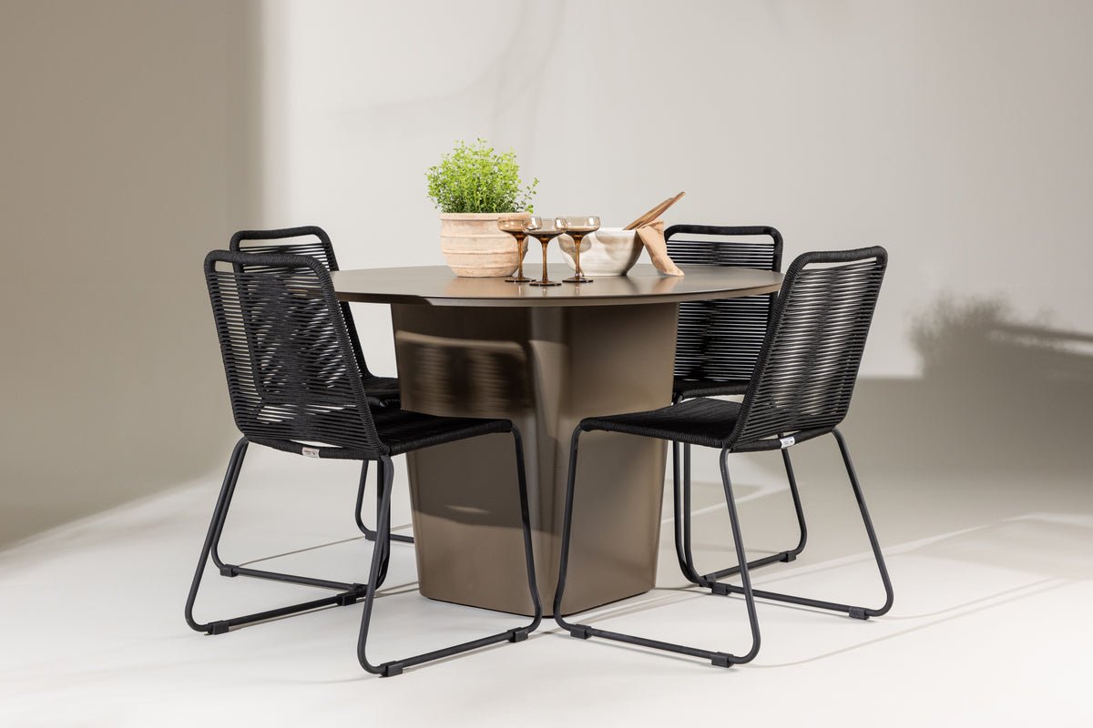 Garten Essgruppe Aiko – 5-teiliges Gartenmöbel-Set mit braunem runden Tisch