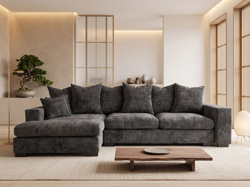 Designer Ecksofa Selena mit Schlaffunktion in Strukturstoff