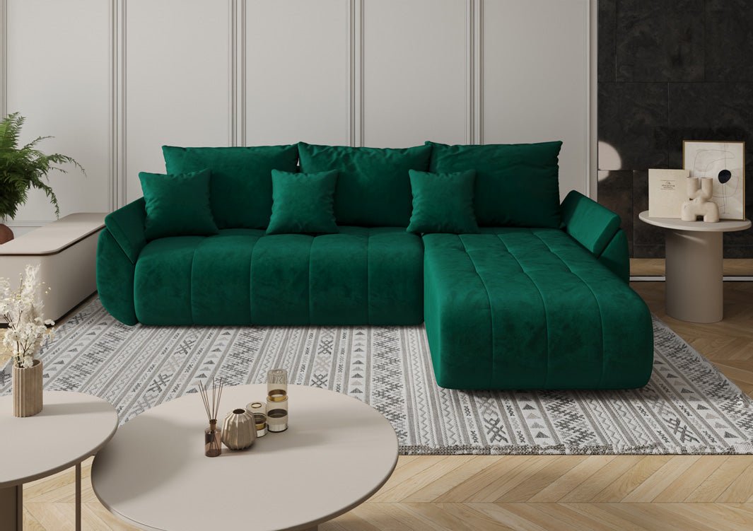 Designer Sofa Lenoa L mit Schlaf- und Klappfunktion in Samt
