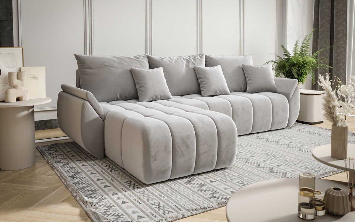 Designer Ecksofa Lenoa mit Schlaf- und Klappfunktion in Samt