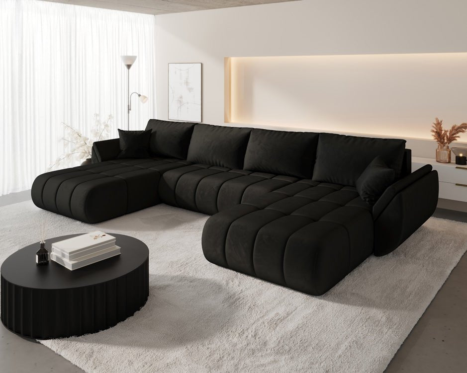 Designer Sofa Lenoa U mit Schlaf- und Klappfunktion in Samt