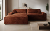Designer Ecksofa Lugo in Cord – Terrakotta – Links