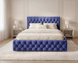 Designer Polsterbett Rivo in Samt mit Stauraum – Blau