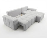 Designer Ecksofa Arvo in Bouclé mit Schlaffunktion & Stauraum – Sand – Rechts