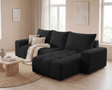 Designer Ecksofa Arvo in Bouclé mit Schlaffunktion & Stauraum – Anthrazit – Rechts