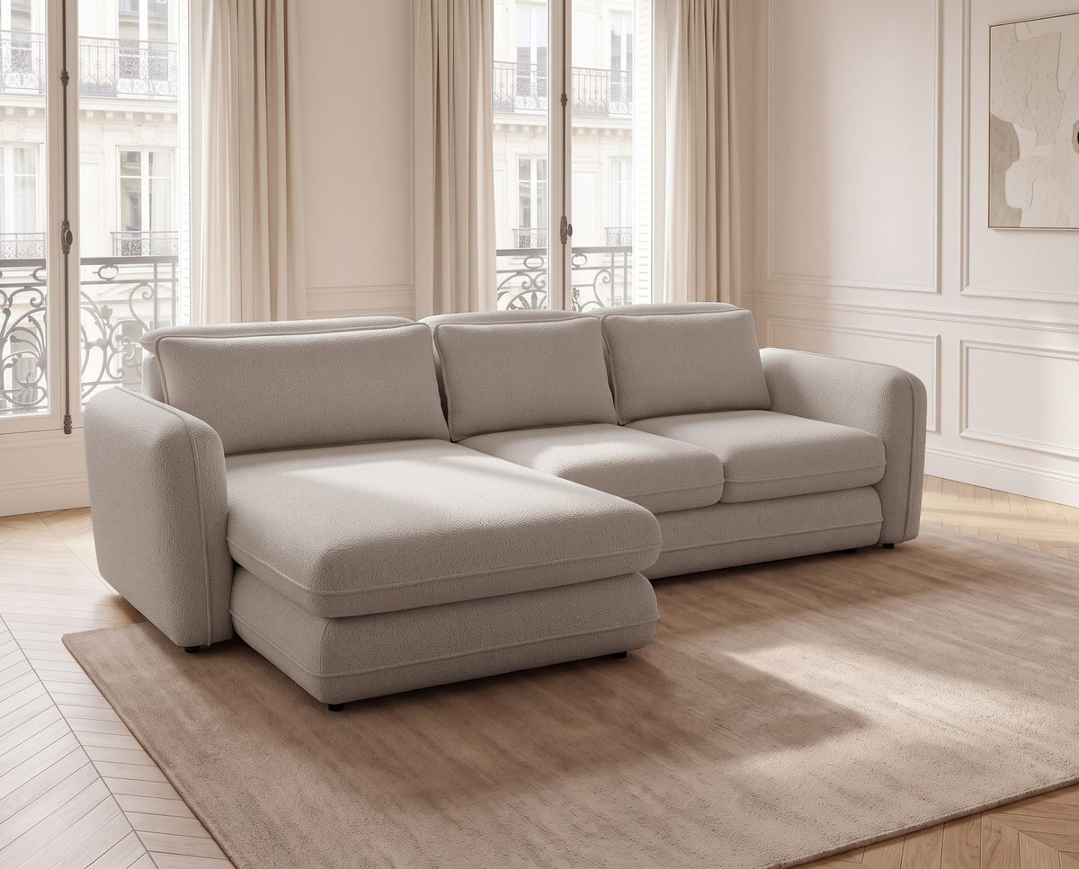 Designer Ecksofa Tino in Strukturstoff – Hellgrau – Links