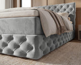 Boxspringbett Castella Samt mit Stauraum – Grau