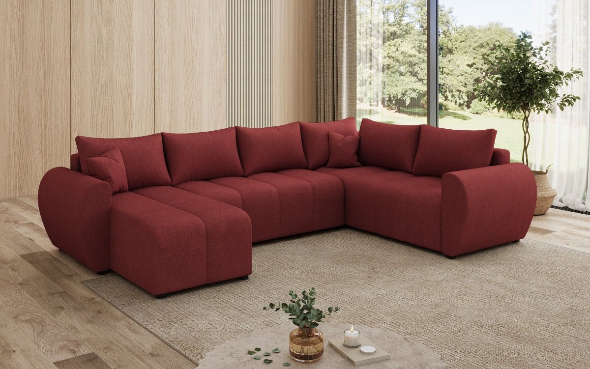 Designer Sofa Sorella U mit Schlaf- und Klappfunktion in Stoff